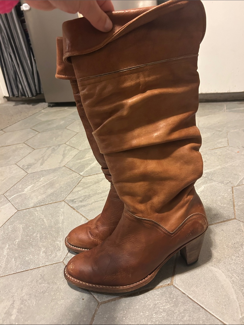 Women's Tall Slouch Leather Frye Boots in Brown